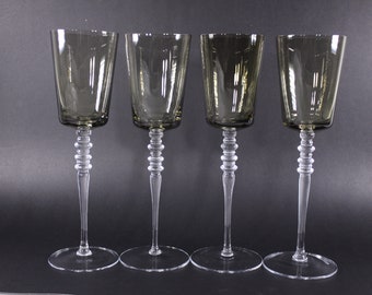 Vintage 10" tall two-tone wine glasses set of 4, smoky glass crystal or glass stemware