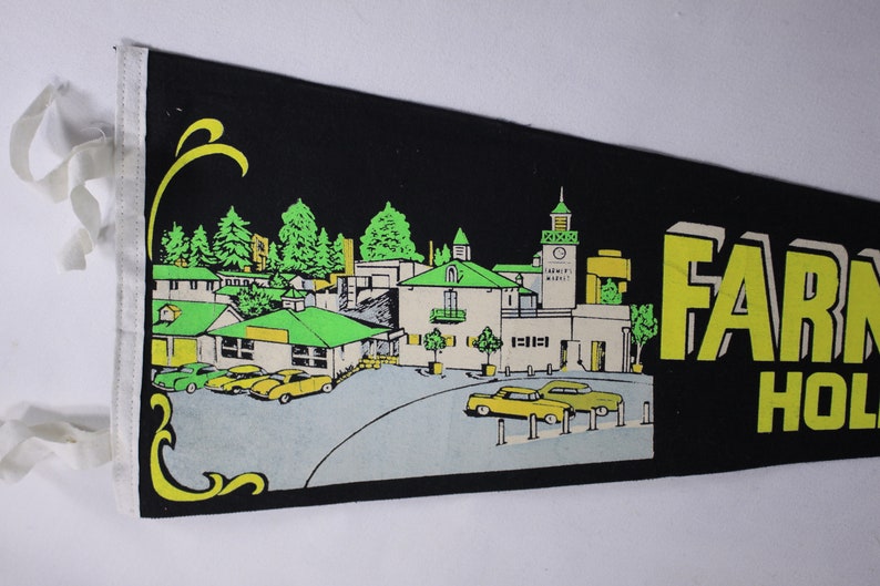 Vintage 27 NEON Hollywood Farmers Market pennant green yellow, vintage travel tourist souvenir image 3