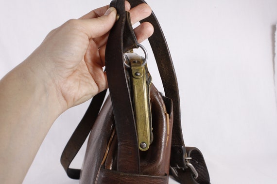 Antique French Leather Ticket Master Bag, Ca 1910 - 1930s 