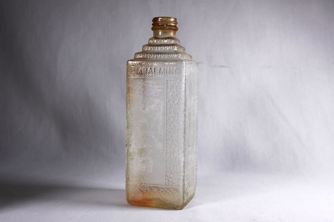 1933 Embossed ESCO Embalming Fluid Bottle, Canadian Distinctive Embalming Collectible Art Deco