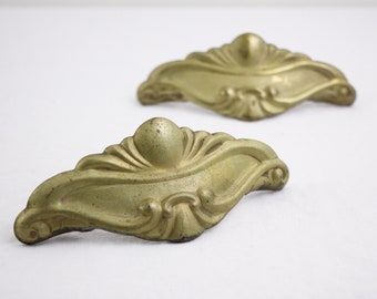 Metal art nouveau drawer pull, drawer handles, gold tone metal cabinet handles