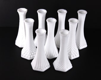 LOT of 9 white milk glass vases, Farmhouse Milk Glass Bud Vases, Instant Collection , DIY Wedding Table Decor Centerpieces