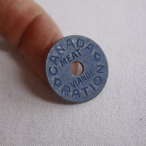 Set of 6 WWII Canada meat rationing tokens, 1945 collectible blue board coins image 5