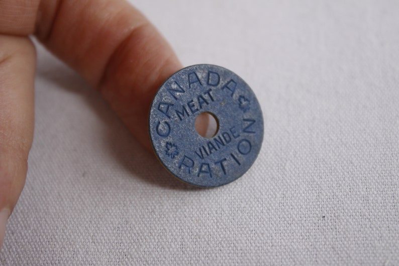 Set of 6 WWII Canada meat rationing tokens, 1945 collectible blue board coins image 5