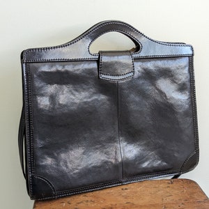 Vintage La Benci black leather attache briefcase monogram LB, vintage leather laptop bag with shoulder strap image 8