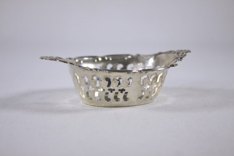 Small BIRKS pierced sterling silver dish, miniature ring dish, bonbon dish, sweets dish, pierced silver nut dish image 1