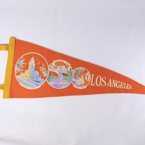 1950s Los Angeles tourist souvenir pennant 26, orange felt banner, student dorm room gift image 3