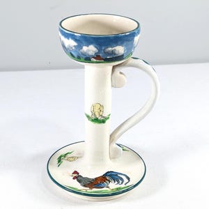 Antique rustic pottery candleholder ca 1902 Wardle & Co candlestick holder Farm Yard Scenes England, vintage , Frederick Hurten Rhead