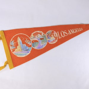 1950s Los Angeles tourist souvenir pennant 26, orange felt banner, student dorm room gift image 2