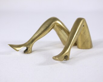 PAIR vintage solid lady brass leg bottle opener, sexy women's leg beer bottle opener, whimsical adult home bar decor