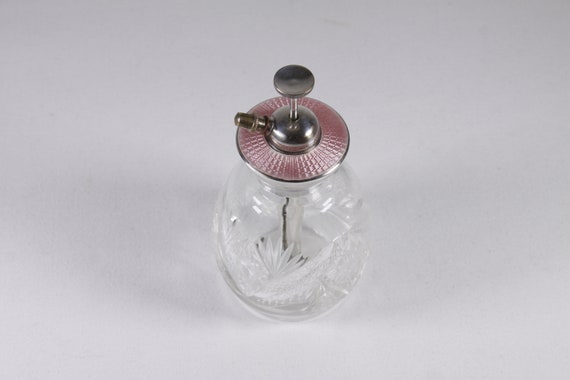 Art Deco Pink guilloche perfume atomizer spray bo… - image 2