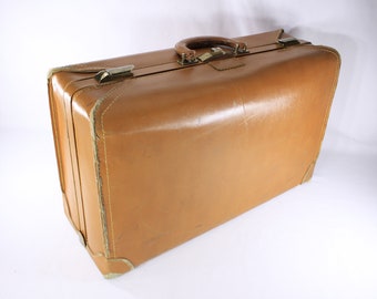 Vintage 1930s Faux Leather Board Suitcase: Mid Century Home Decor
