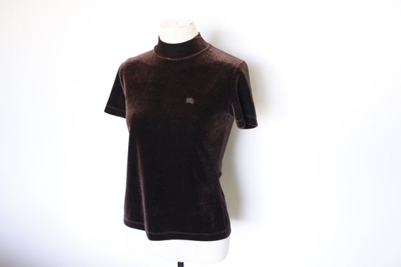 1990s Burberrys brown velvet top, Burberrys of Lo… - image 1