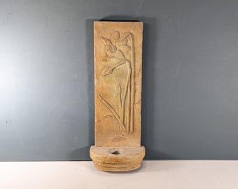 Handmade Stone Wall Hanging: Daffodil Narcissus Relief with Tealight Holder