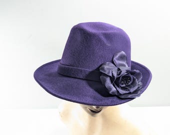 Vintage 50s USA Bollman Doeskin Fedora Purple Plum Wool Felt  display picture 2