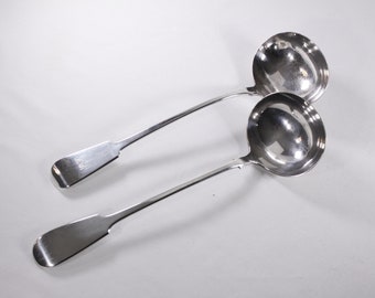 CHOOSE Antique Victorian English Fiddle back soup ladle, large silver plated punch ladle, blank or monogrammed