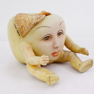 Vintage 'apple boy' surrealist sculpture by Ismael Franco, ceramic surreal art figure image 3