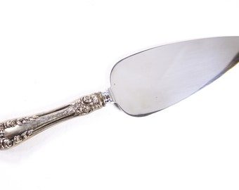 Vintage Blooming roses cake slice, silver plated straight blade small pastry server