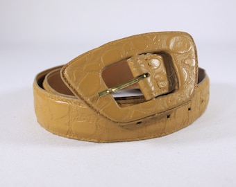 1970s caramel brown leather belt 33" size Large, vintage Ceinture EMMANUEL belt patterned atomic 1970s ladies belt, genuine leather belt