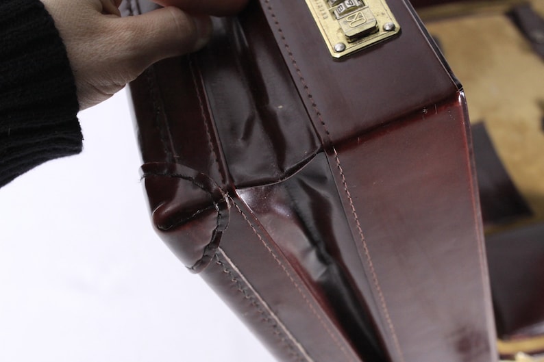 Vintage Pointer chestnut brown Patent Leather briefcase, luxury men's work laptop storage case, business briefcase image 9