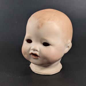 Vintage Baby Toddler Doll head hand painted Bisque Porcelain, dimples + open eyes