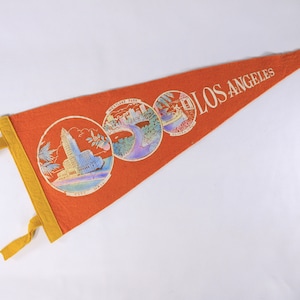 1950s Los Angeles tourist souvenir pennant 26, orange felt banner, student dorm room gift image 1