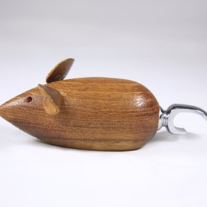 Vintage Danish Teak wooden mouse bottle opener DENMARK, mcm home decor, animal bottle opener, bar car tool, bar tools image 1