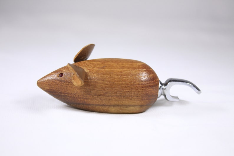 Vintage Danish Teak wooden mouse bottle opener DENMARK, mcm home decor, animal bottle opener, bar car tool, bar tools image 1