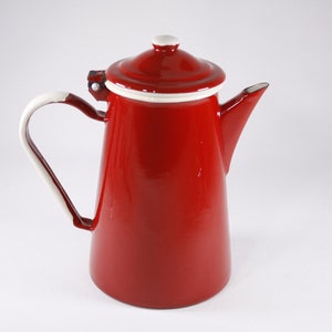 Vintage Emalia Olkusz 1907 Red Enamel Coffee/Tea Pot, RV camping coffee maker