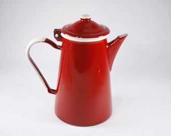 Vintage Emalia Olkusz 1907 Red Enamel Coffee/Tea Pot, RV camping coffee maker