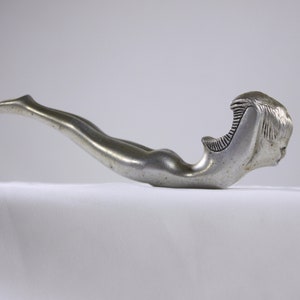 Original Art deco Nude bottle opener, elegant Bauhaus flying nymph adult aluminium hood ornament image 6