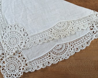 vintage white lace handkerchief, white cotton ladies hankie, delicate lace wedding hanky AS IS