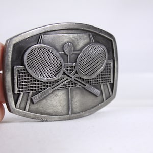 Vintage Tennis belt buckle, open double tournament belt buckle, heavy solid metal buckle Indiana metal craft S98 c 1977 image 2