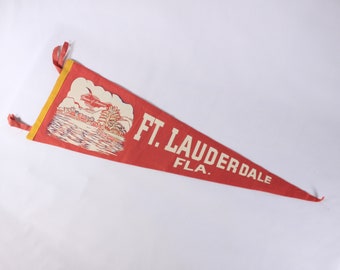 Vintage Fort Lauderdale Florida felt pennant, spring break souvenir pennant, dorm room decor flag