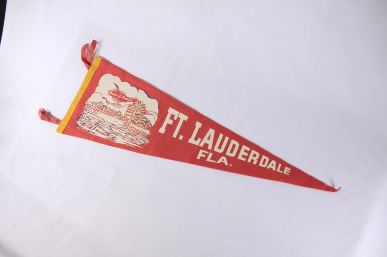 Vintage Fort Lauderdale Florida felt pennant, spring break souvenir pennant, dorm room decor flag image 1