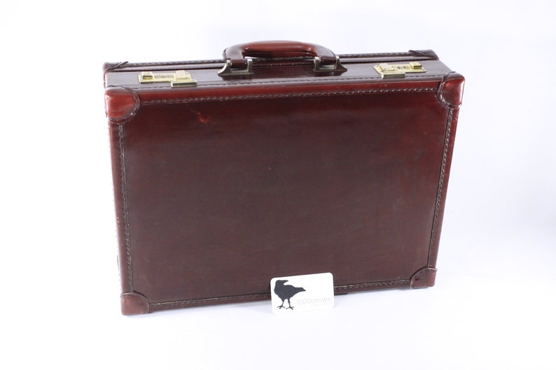 Vintage Pointer chestnut brown Patent Leather briefcase, luxury men's work laptop storage case, business briefcase image 5