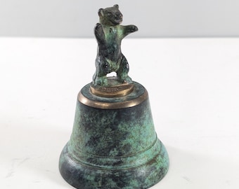 Vintage Berlin Bear Bronze Brass Table Hand Bell, MCM German Souvenir