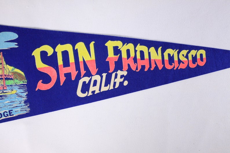 Vintage 26 NEON San Francisco California Golden Gate Bridge tourist souvenir pennant, vintage travel souvenir image 6