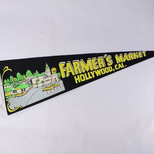 Vintage 27 NEON Hollywood Farmers Market pennant green yellow, vintage travel tourist souvenir image 2