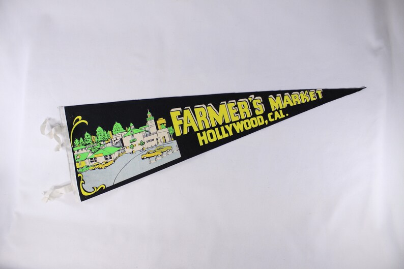Vintage 27 NEON Hollywood Farmers Market pennant green yellow, vintage travel tourist souvenir image 2