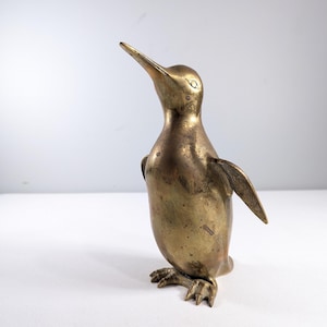 Vintage 8&quot; brass Penguin figurine, penguin ornament, vintage mcm home decor, funny quirky housewarming gift