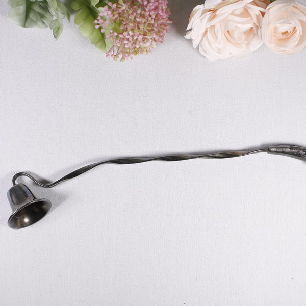 Vintage candle snuffer, elegant acanthus twist handle plated candlesnuffer, witch altar tools