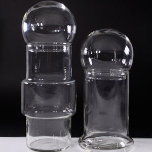 Set of 2 MCM glass storage jars, modernist Scandi blow mold vase decanters image 4