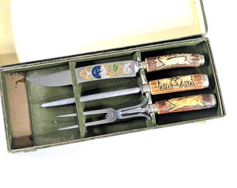 アンティーク ドイツ ゾーリンゲン 鹿の角のナイフ、フォーク アウトドアに アンティーク ドイツ ゾーリンゲン 鹿の角のナイフ、フォーク