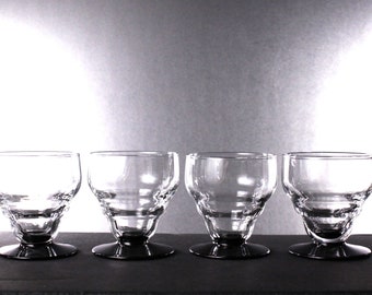 Vintage 1920s - 1930s black stem wine glasses SET of 4, vintage barware black stemware shot glasses