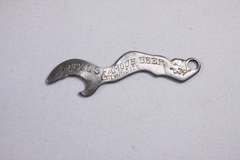 1920s Pitzls Famous Beer antique mermaid beer bottle opener, lady bather Souris Breweries Ltd Estevan Saskatoon image 4