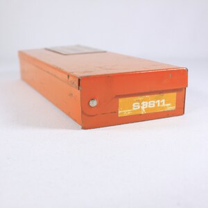 Vintage Orange metal toolbox, small parts storage organizing box, metal pencil box image 4