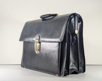 Black leather Bond Street briefcase Attaché college office workbag