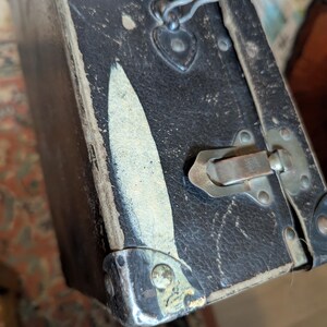 ca 1930s DUREX English fibreboard child suitcase, WWII evacuee luggage, distressed briefcase image 19