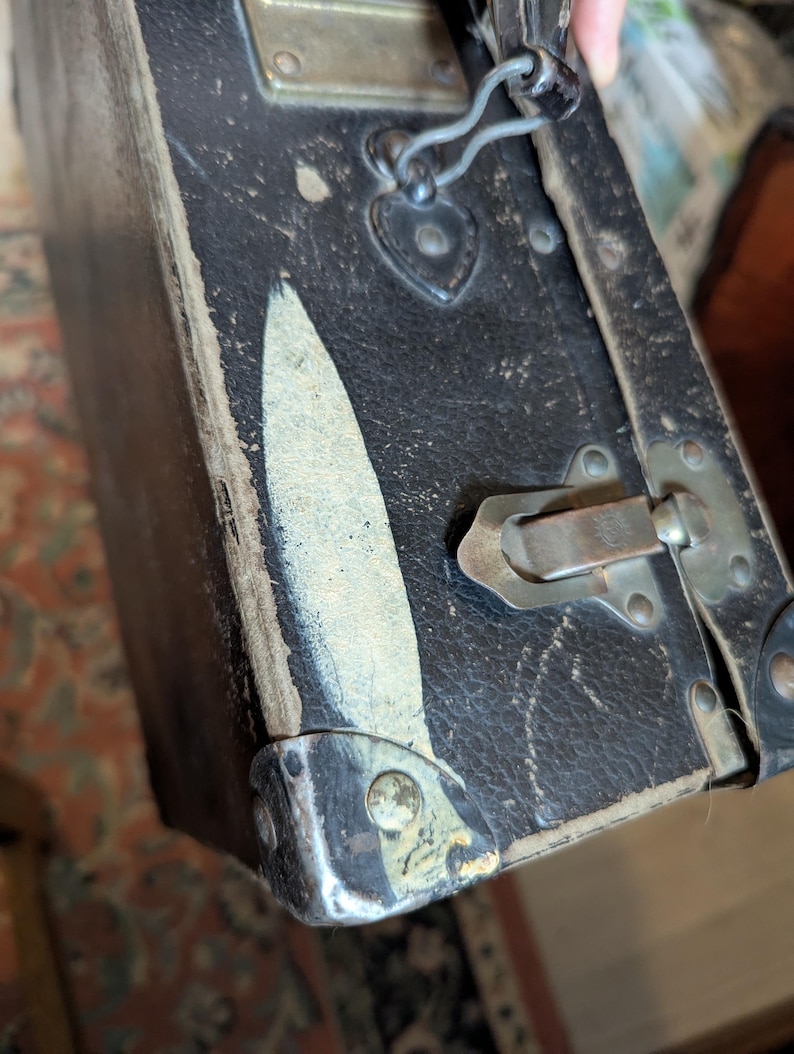 ca 1930s DUREX English fibreboard child suitcase, WWII evacuee luggage, distressed briefcase image 19